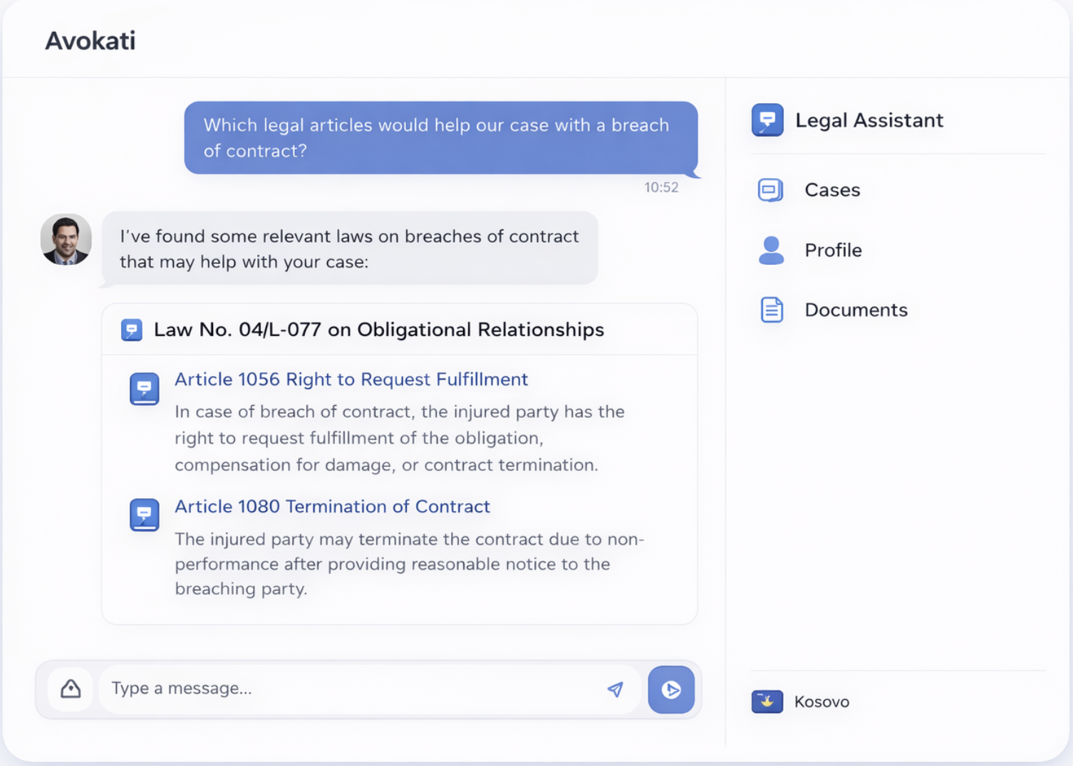 Avokati legal platform screenshot