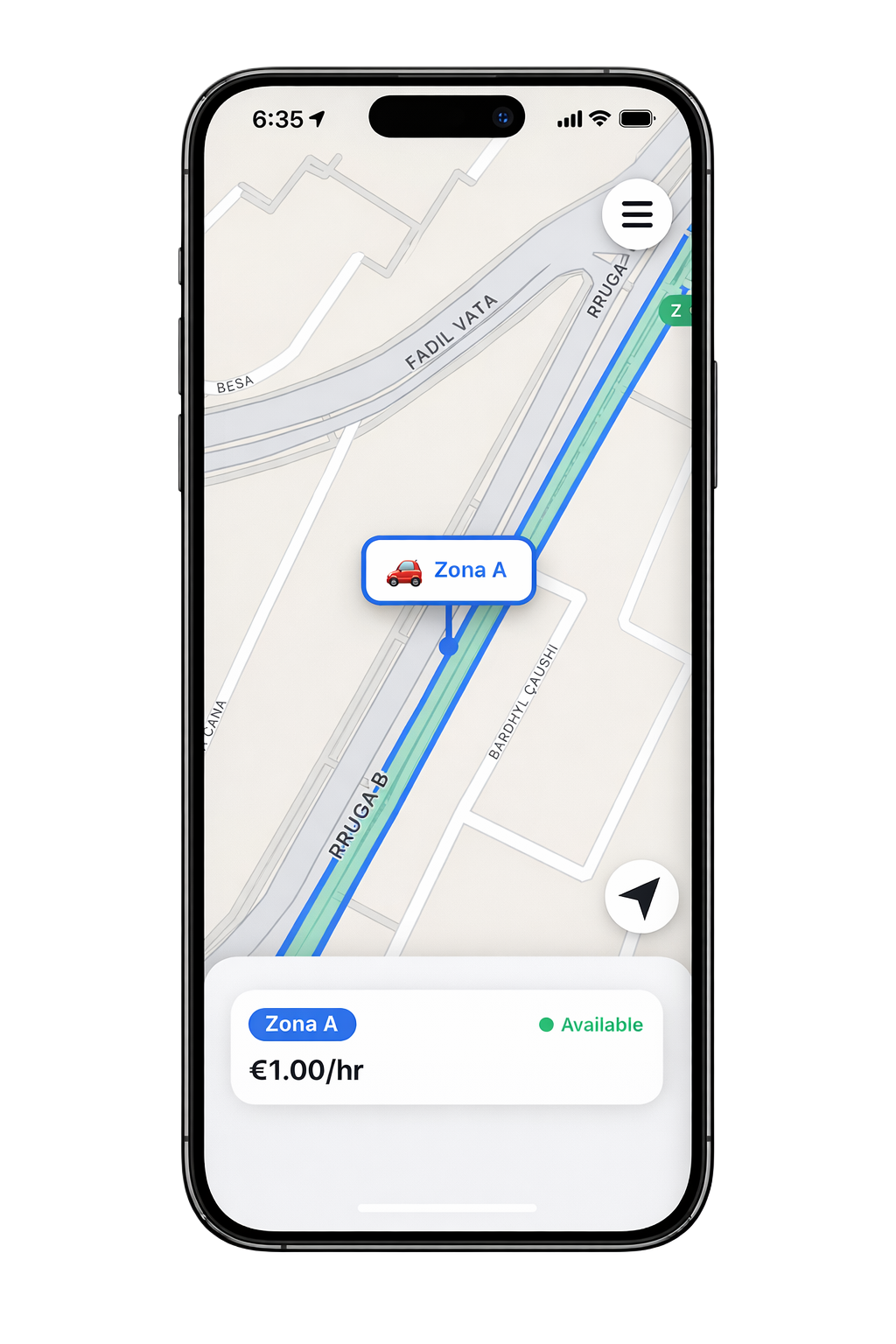 Parking app zone screenshot