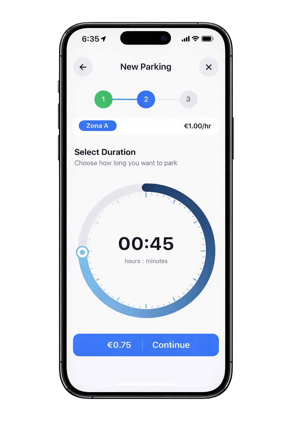 Parking app session screenshot